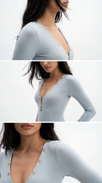 UMA GRİ V YAKA BODYSUIT