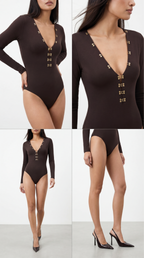 UMA KAHVERENGİ V YAKA BODYSUIT