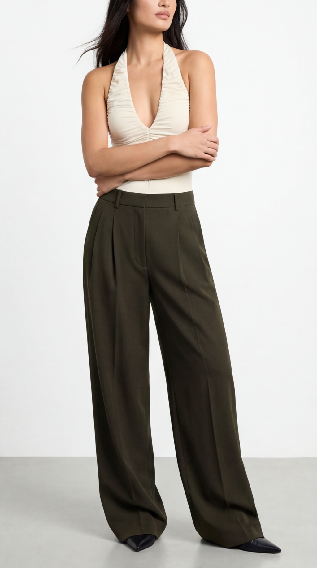 LOVIS WOOL KHAKI PALAZZO TROUSERS