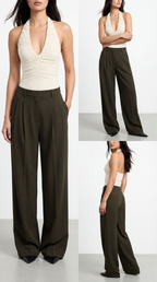 LOVIS WOOL KHAKI PALAZZO TROUSERS