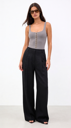 DIANDRA STITCH DETAIL ORGANIC LINEN BLACK TROUSERS