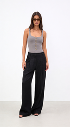 DIANDRA STITCH DETAIL ORGANIC LINEN BLACK TROUSERS
