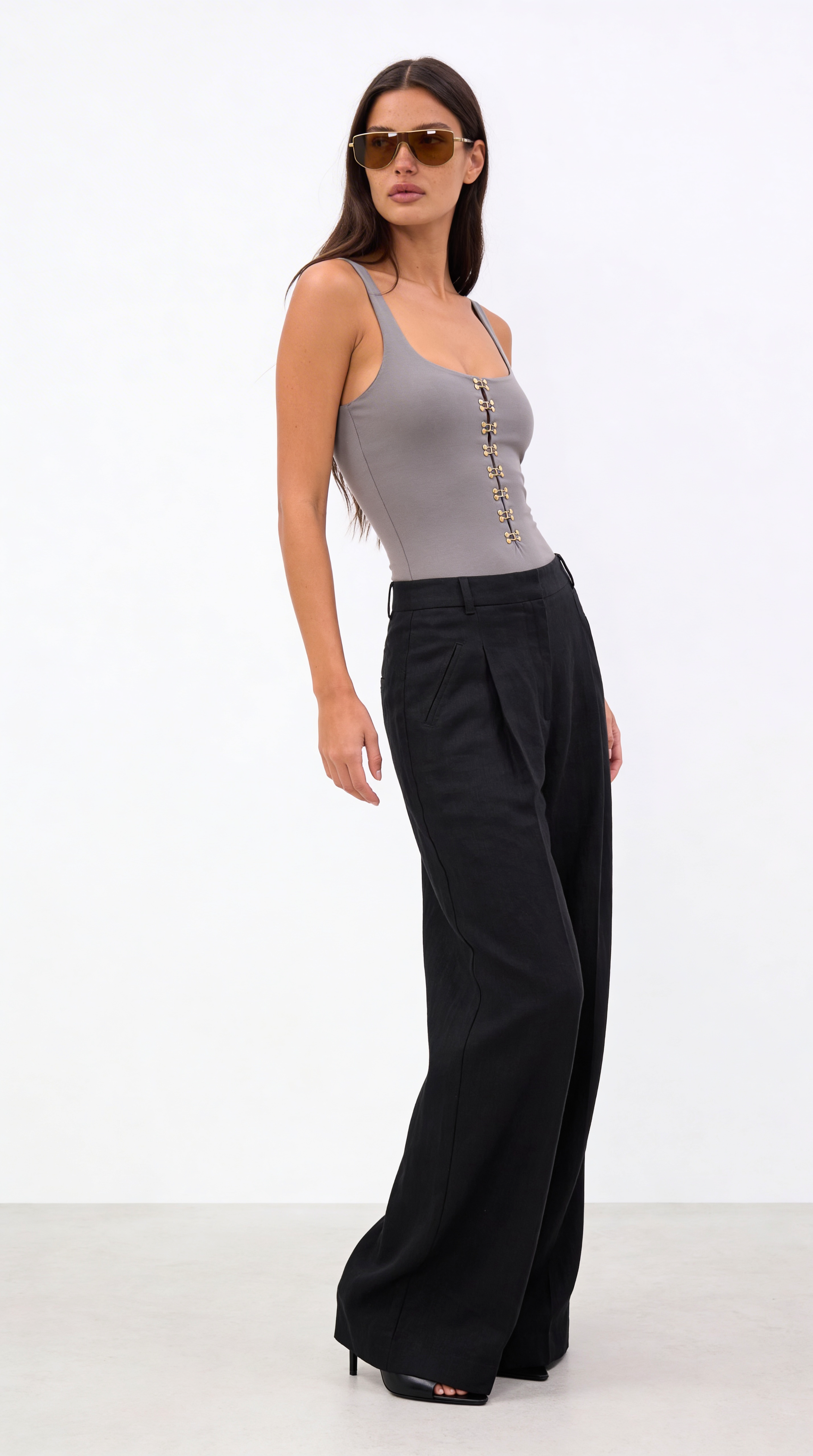 DIANDRA DİKİŞ DETAYLI ORGANİK KETEN SİYAH PANTOLON