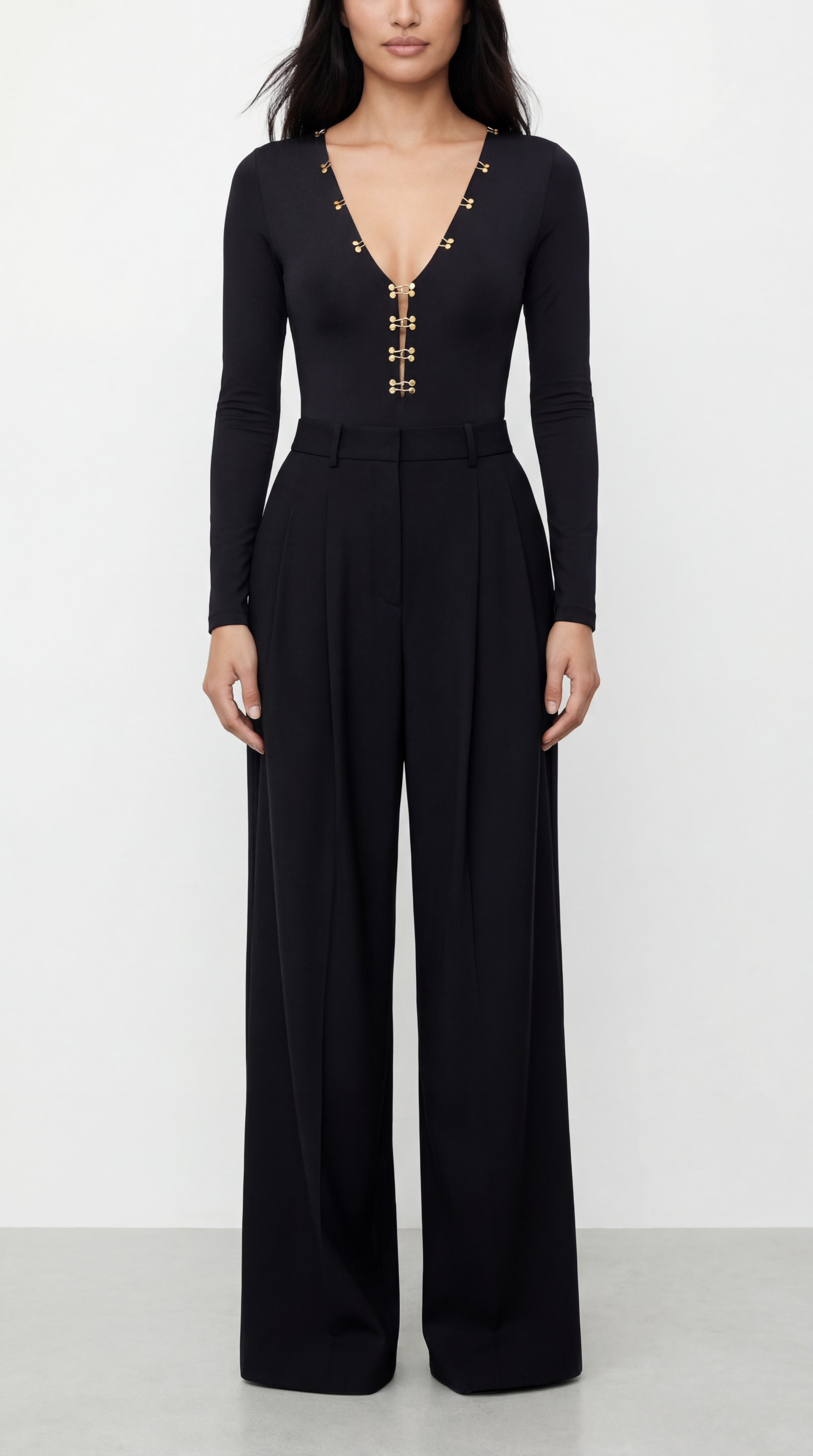 LOVIS WOOL BLACK PALAZZO TROUSERS