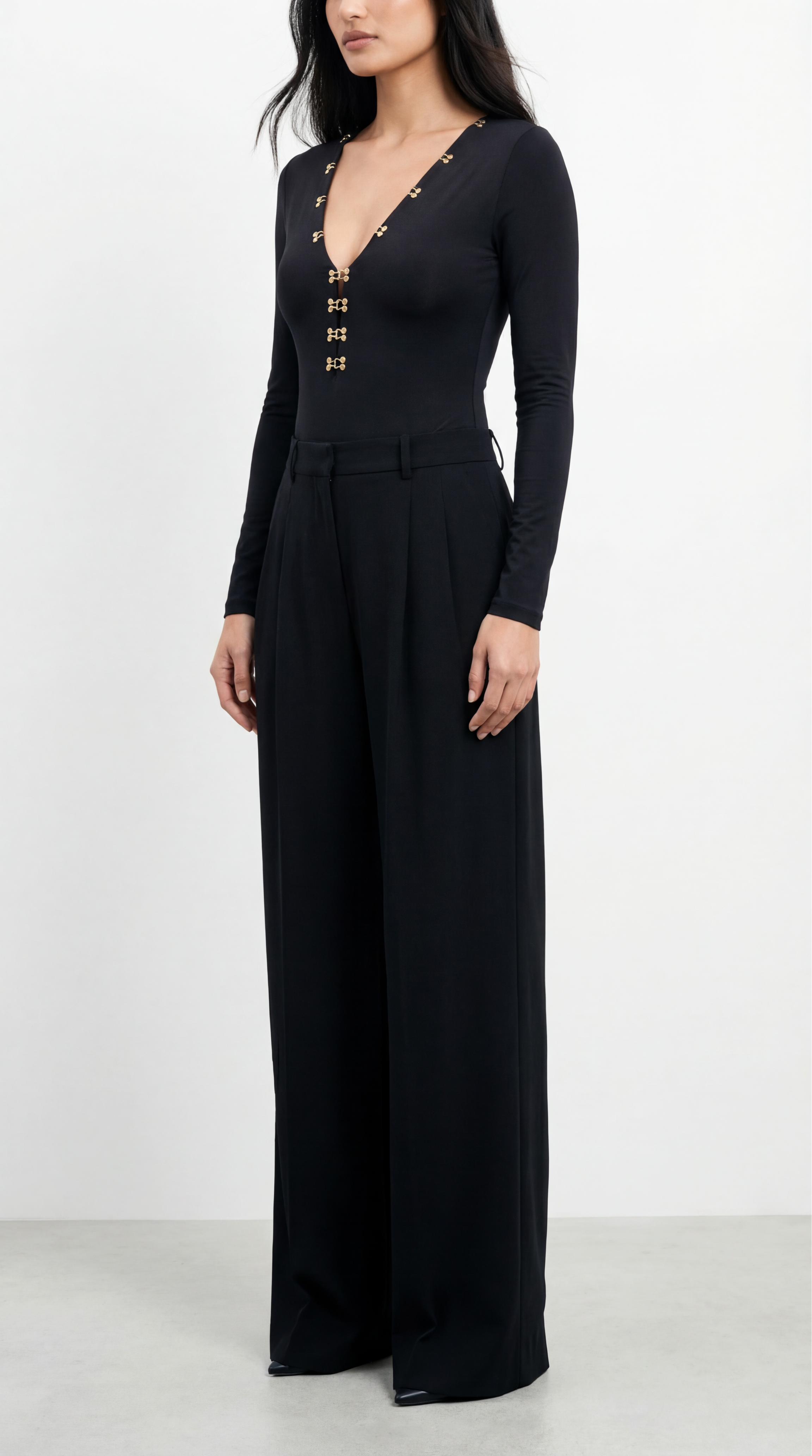LOVIS WOOL BLACK PALAZZO TROUSERS