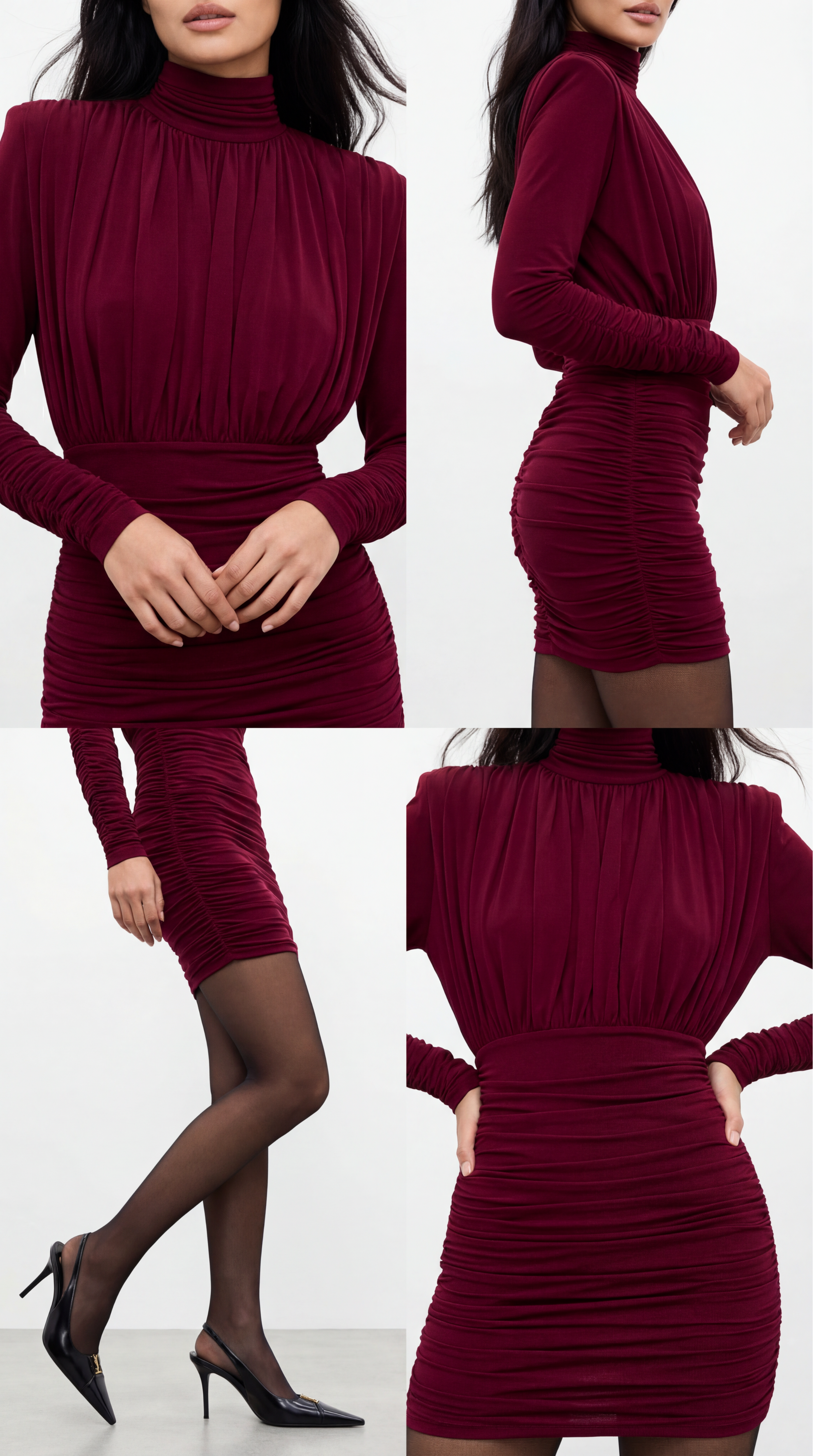 AMOR DRAPELİ BORDO MİNİ ELBİSE