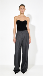BROWN MID-RISE SILK WOOL MINK-COLORED TROUSERS
