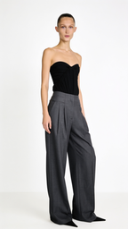 BROWN MID-RISE SILK WOOL MINK-COLORED TROUSERS