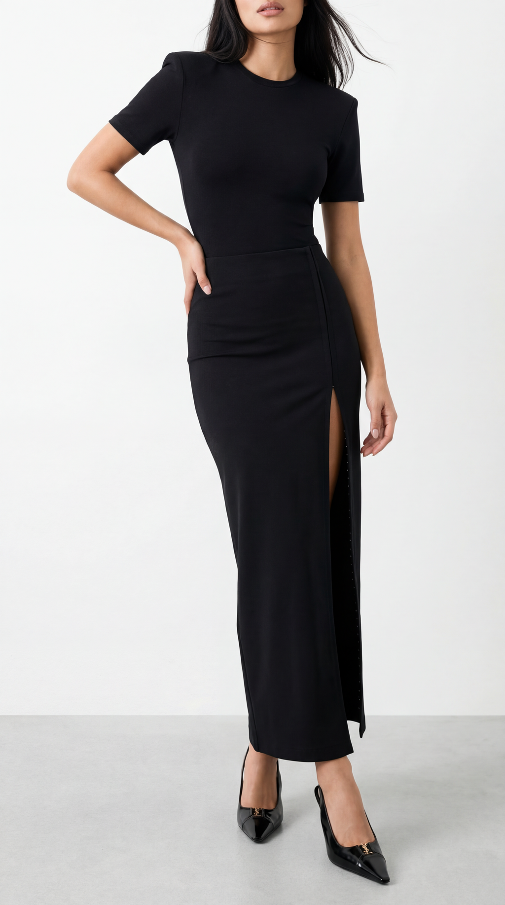 LUCEE BLACK SLIPPED SKIRT