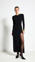 IRENE BLACK SLIPPED DRESS 