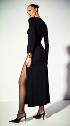 IRENE BLACK SLIPPED DRESS 