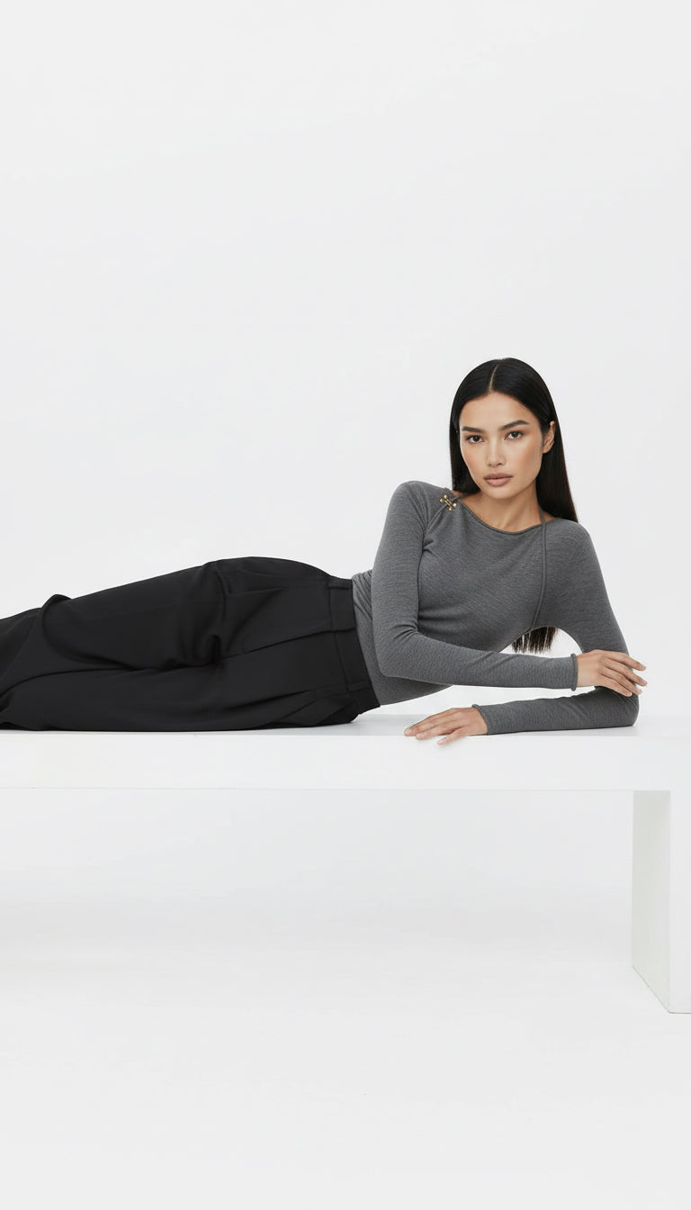 CALMA UZUN KOLLU GRİ BLUZ