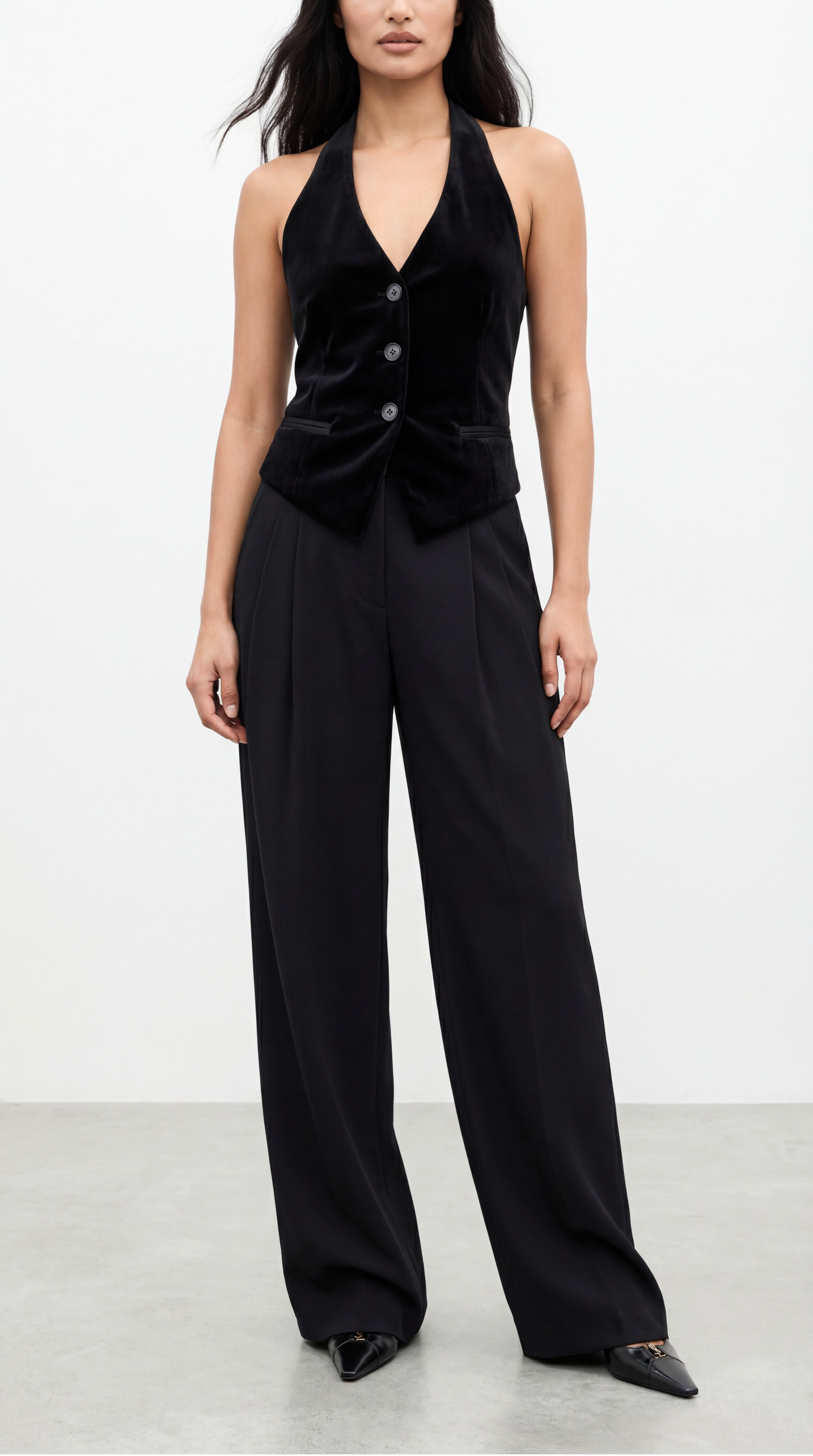LOVIS WOOL BLACK PALAZZO TROUSERS