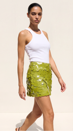 GALIA PAYETLİ YEŞİL MİNİ ETEK