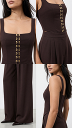 CHER KAHVERENGİ GENİŞ PAÇA PALAZZO PANTOLON