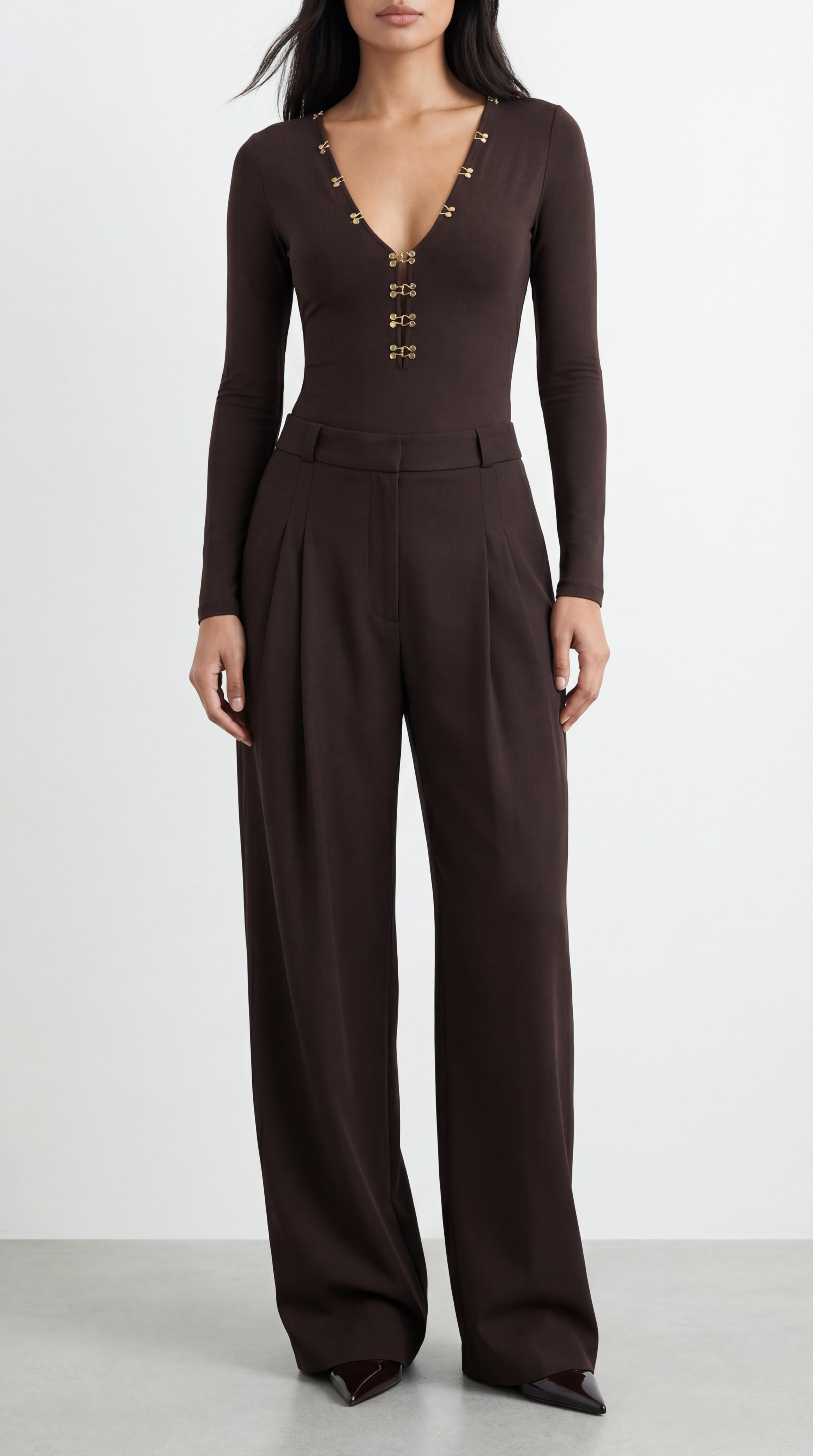 LOVIS WOOL BROWN PALAZZO TROUSERS