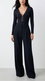 LOVIS WOOL BLACK PALAZZO TROUSERS