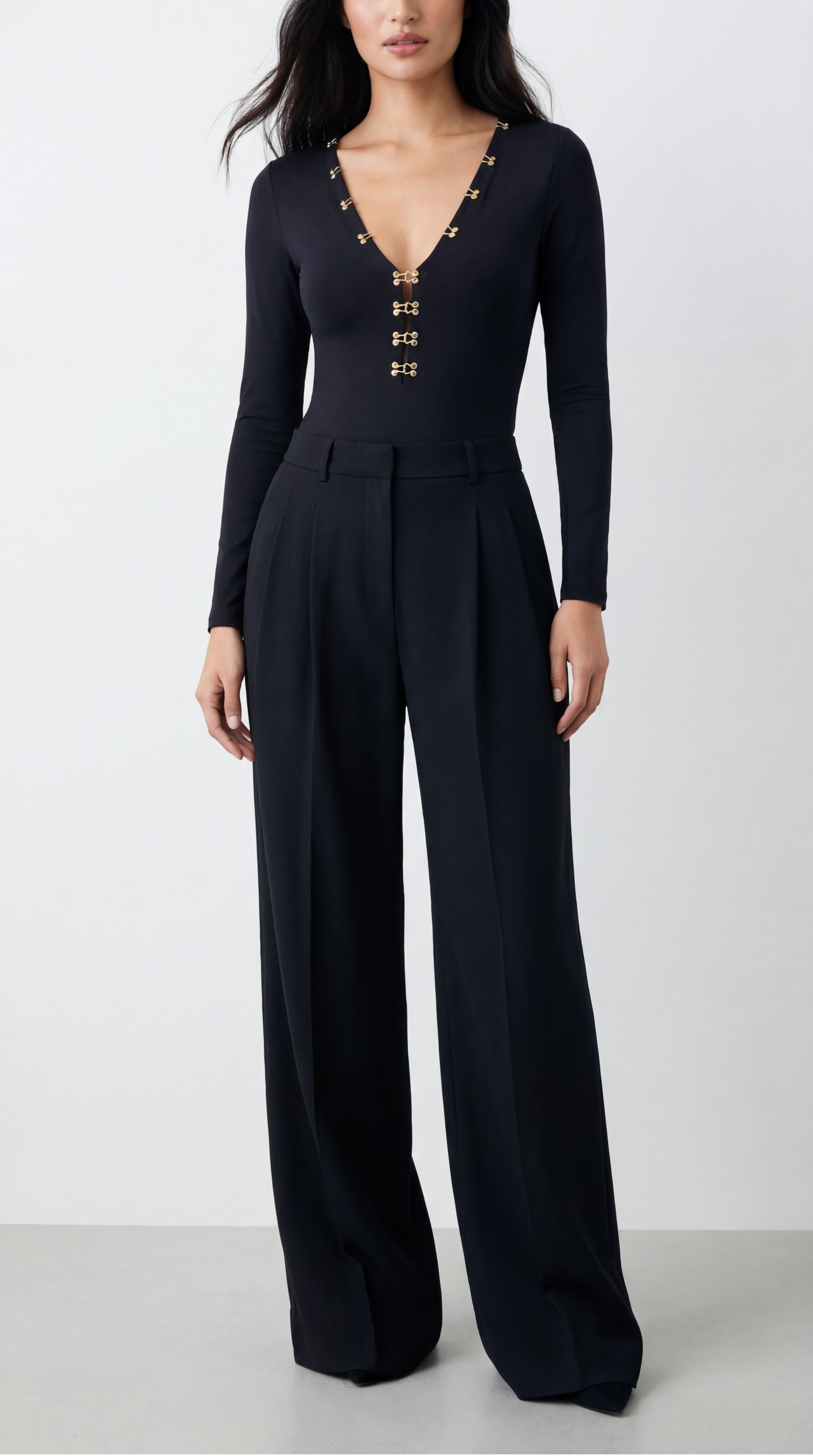 LOVIS WOOL BLACK PALAZZO TROUSERS