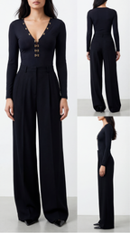 LOVIS WOOL BLACK PALAZZO TROUSERS
