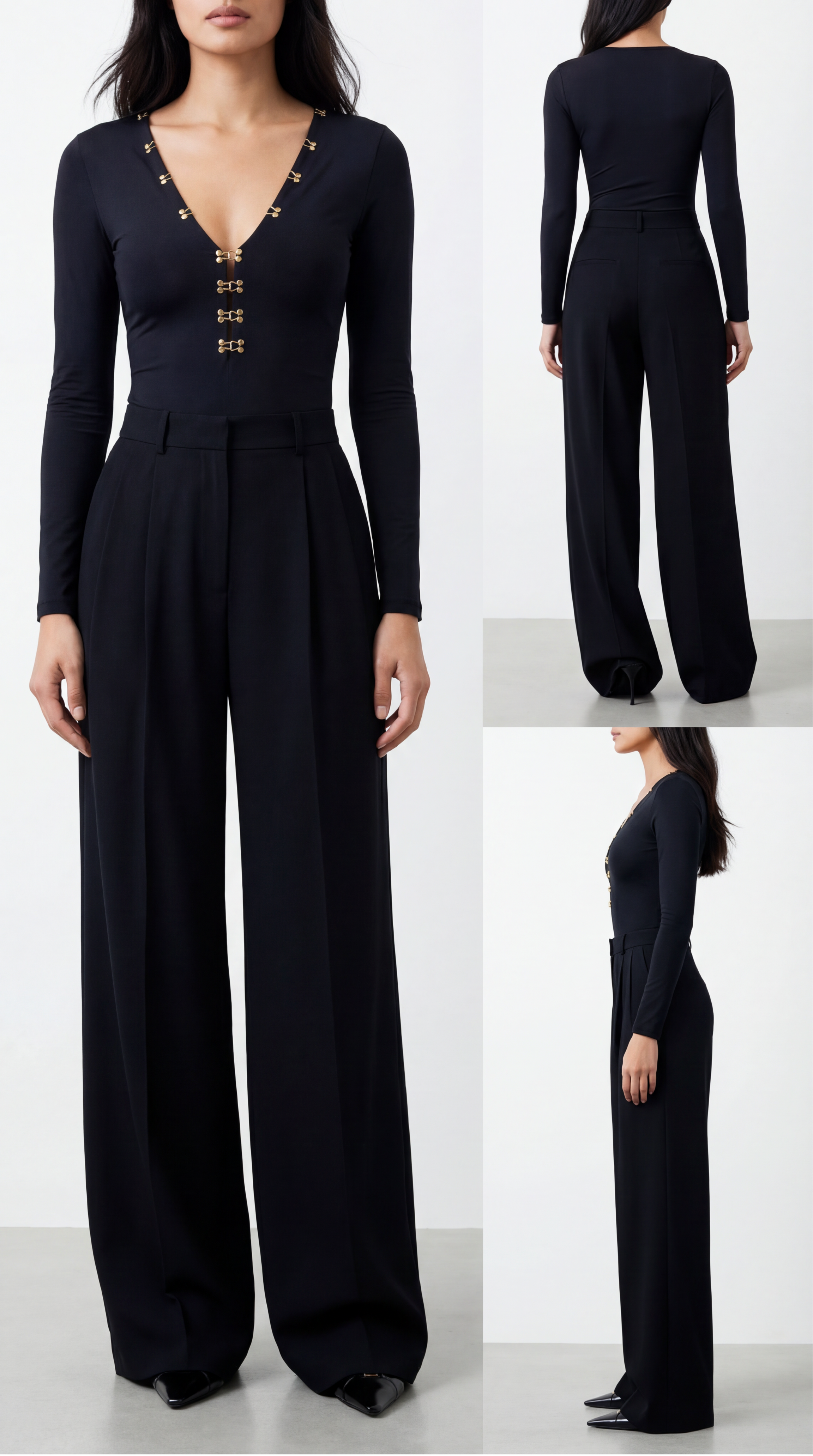 LOVIS WOOL BLACK PALAZZO TROUSERS