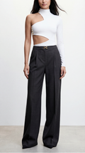 DAWN AGRAF DETAILED WOOL GREY PALAZZO TROUSERS