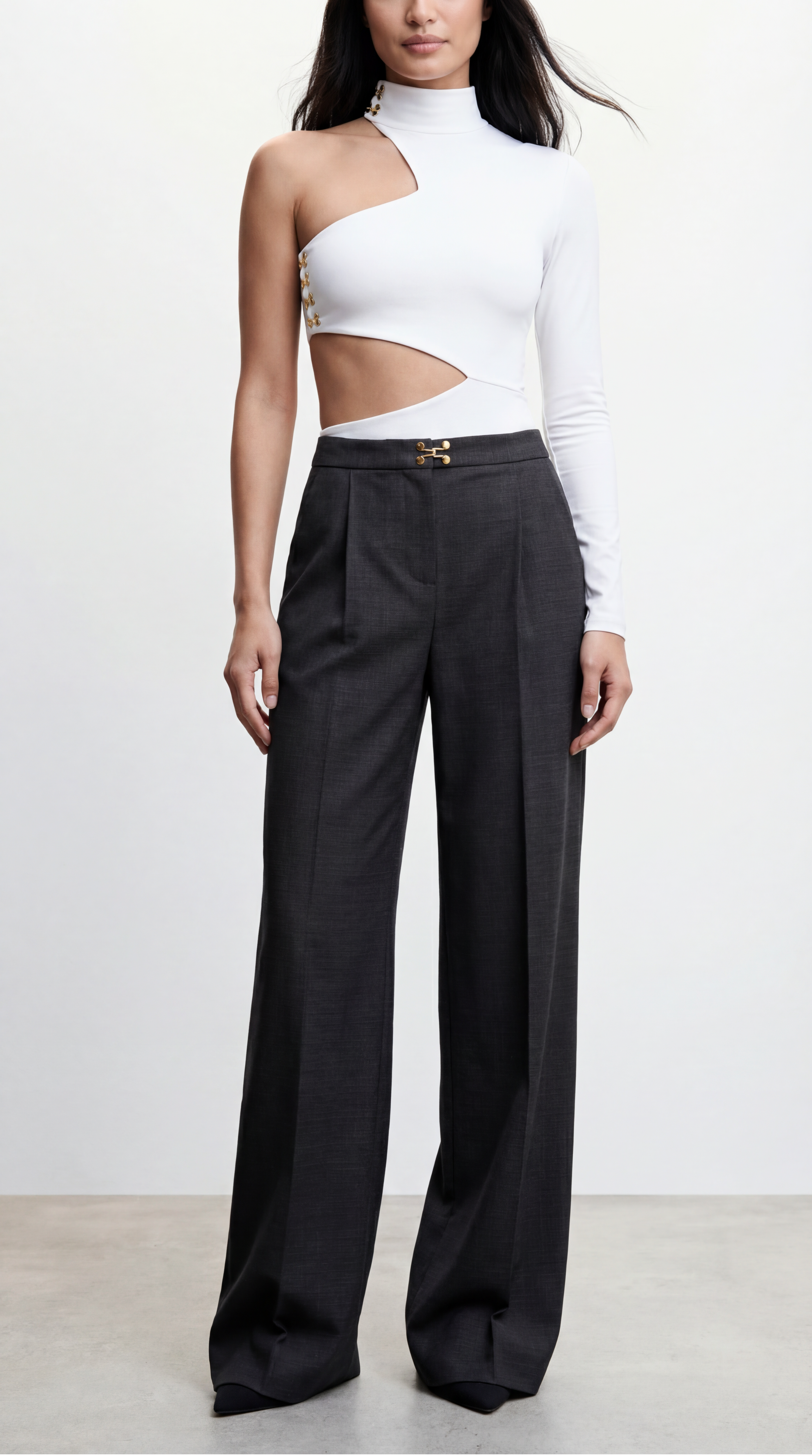 DAWN AGRAF DETAYLI YÜN GRİ PALAZZO PANTOLON