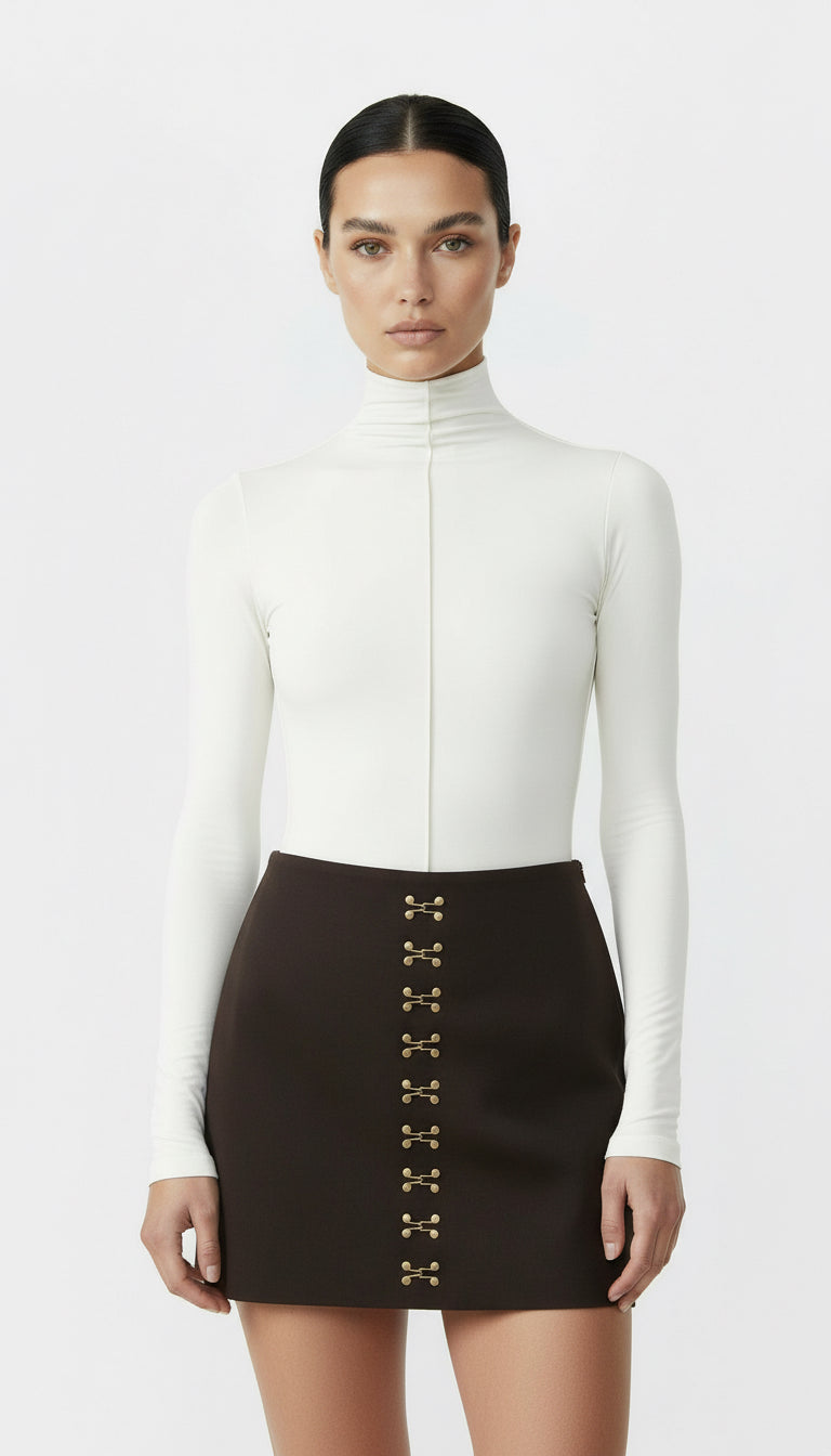 NENSI BOĞAZLI EKRU BODYSUIT