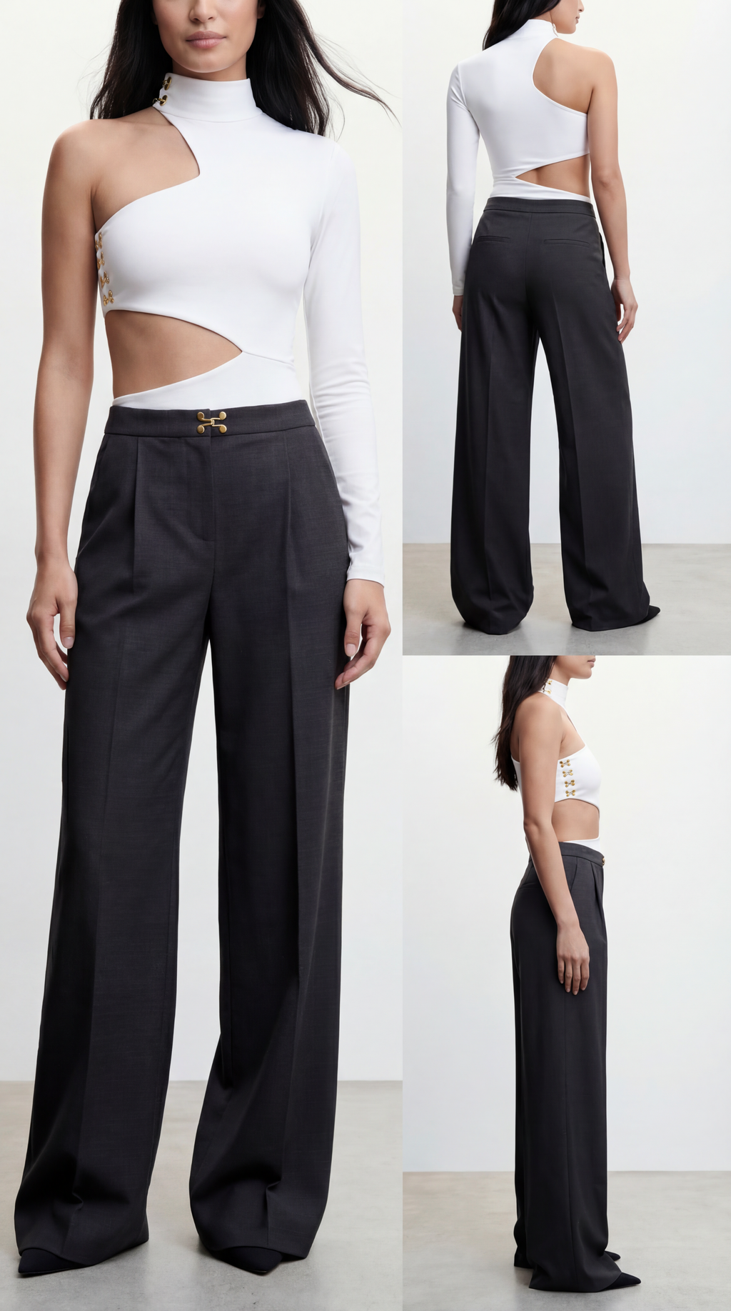 DAWN AGRAF DETAYLI YÜN GRİ PALAZZO PANTOLON