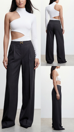 DAWN AGRAF DETAYLI YÜN GRİ PALAZZO PANTOLON