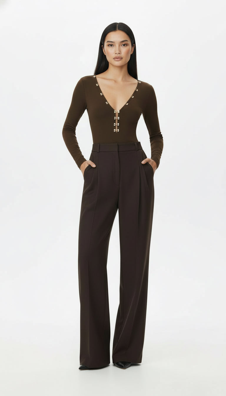 LOVIS WOOL BROWN PALAZZO TROUSERS