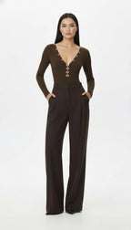 LOVIS WOOL BROWN PALAZZO TROUSERS