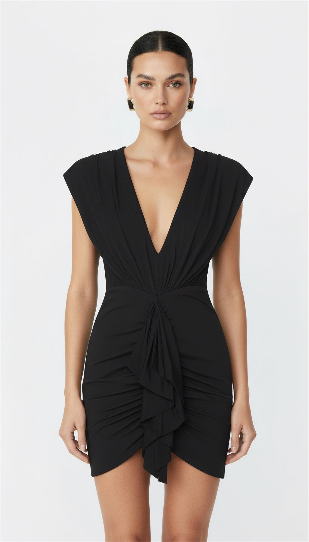 JERSEY DERİN V YAKA DRAPELİ MİNİ ELBİSE