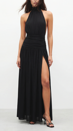 SLOAN LONG BLACK DRAPED DRESS