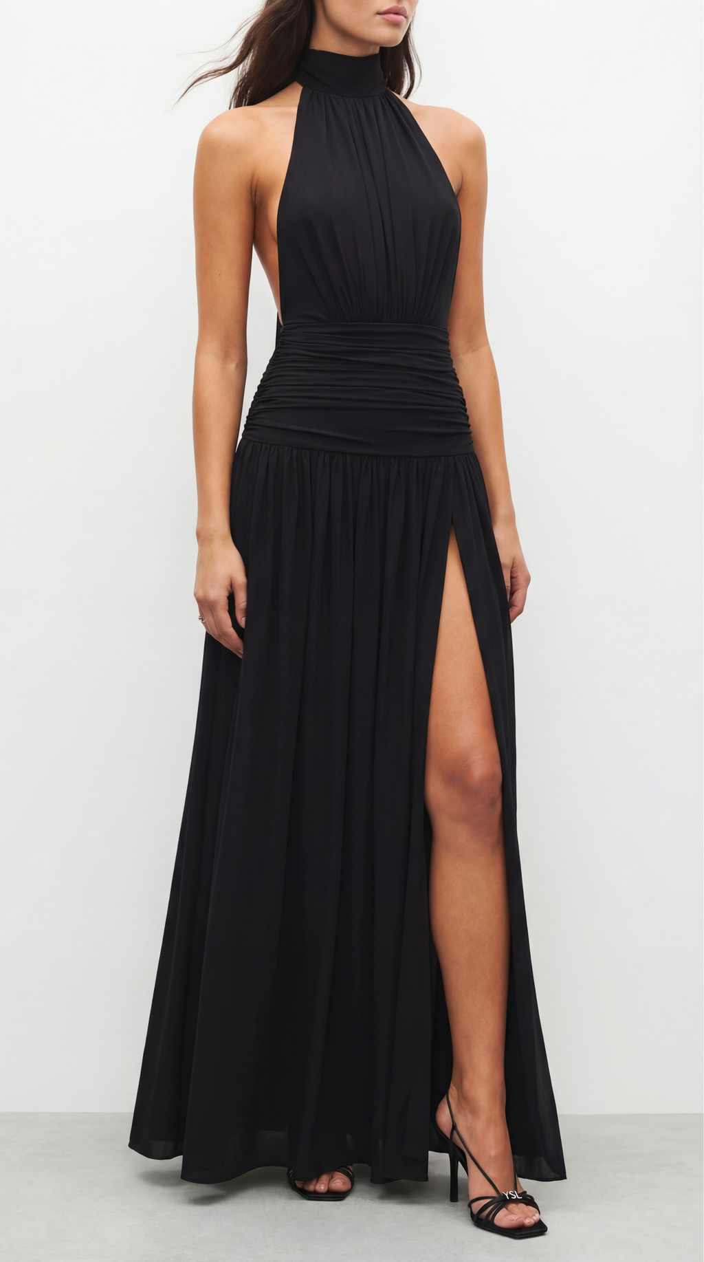 SLOAN LONG BLACK DRAPED DRESS