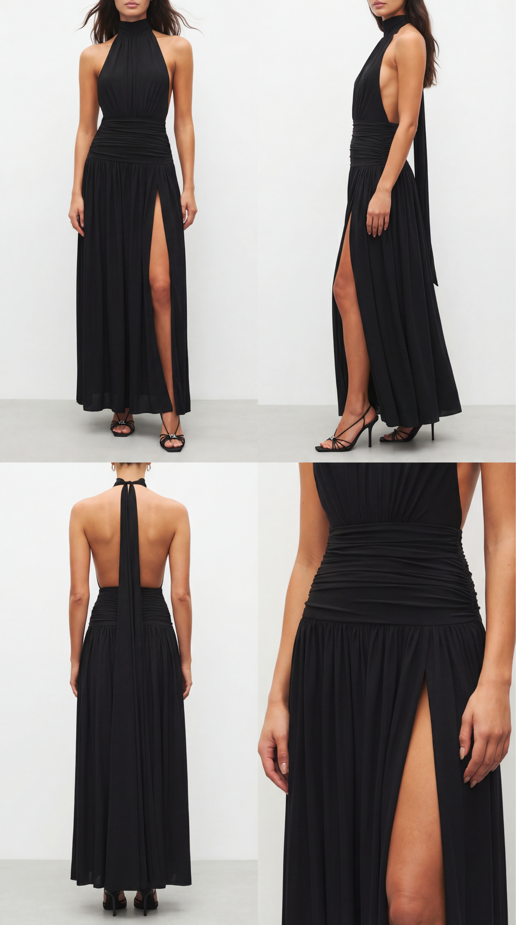 SLOAN LONG BLACK DRAPED DRESS