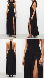 SLOAN LONG BLACK DRAPED DRESS