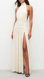 SLOAN LONG ECRU DRAPED DRESS