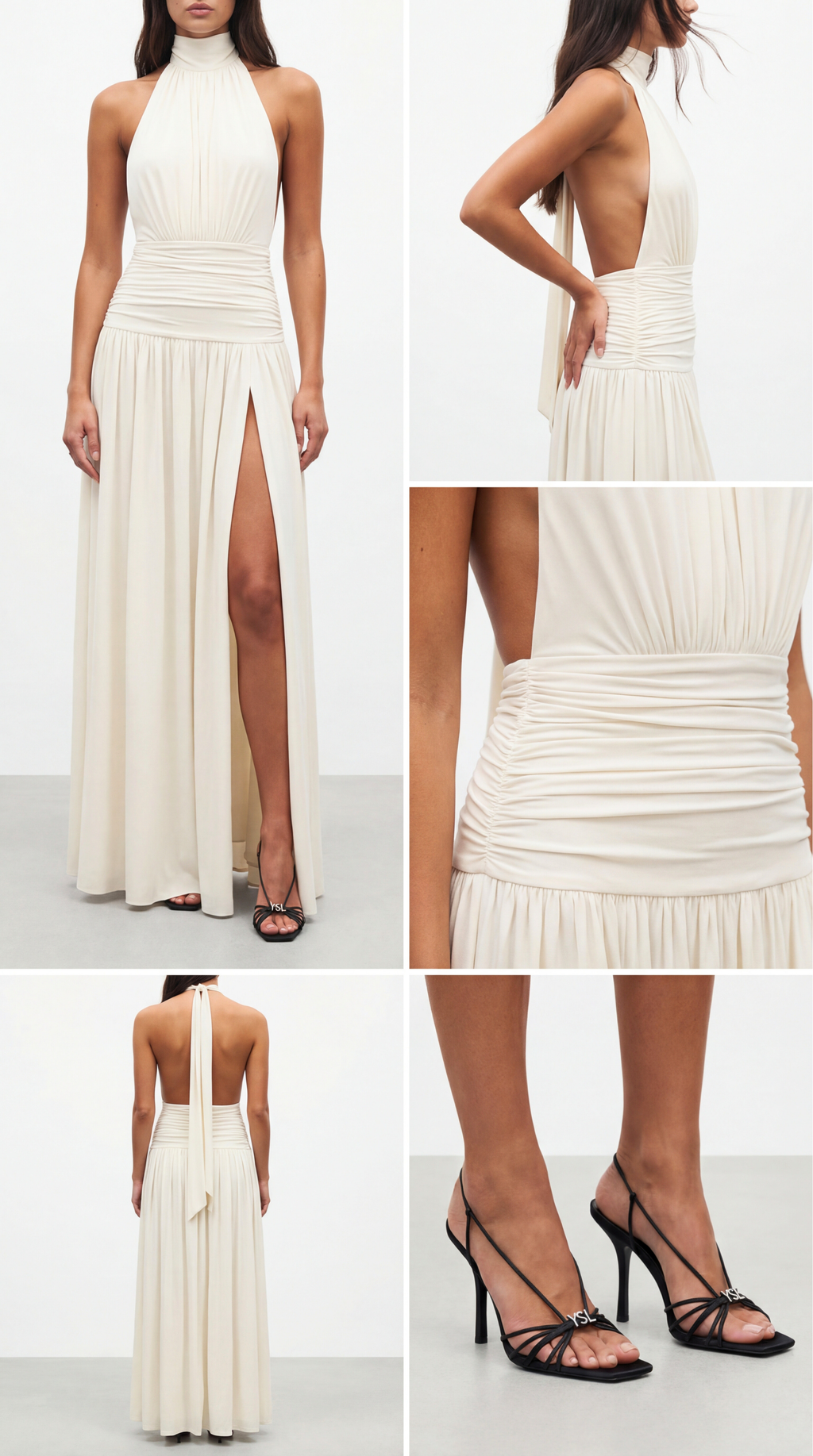 SLOAN LONG ECRU DRAPED DRESS