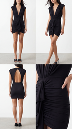 JERSEY DEEP V-NECK DRAPED MINI DRESS