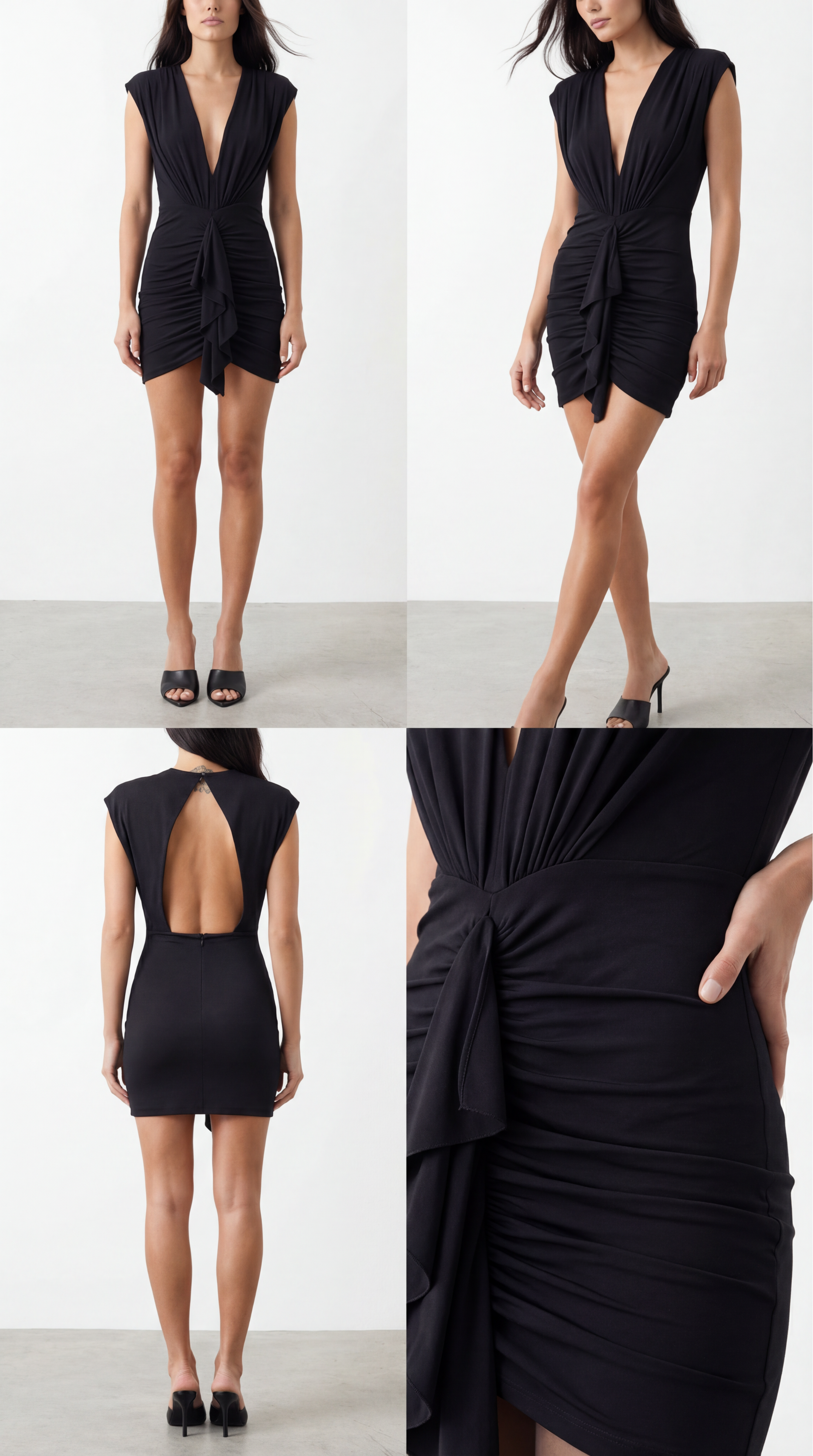 JERSEY DERİN V YAKA DRAPELİ MİNİ ELBİSE