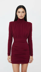 AMOR DRAPELİ BORDO MİNİ ELBİSE