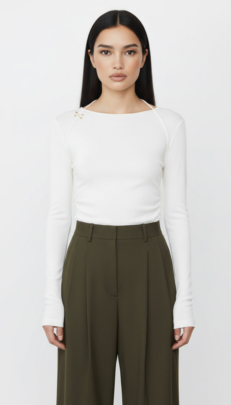 CALMA UZUN KOLLU EKRU BLUZ