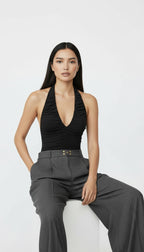 DAWN AGRAF DETAYLI YÜN GRİ PALAZZO PANTOLON