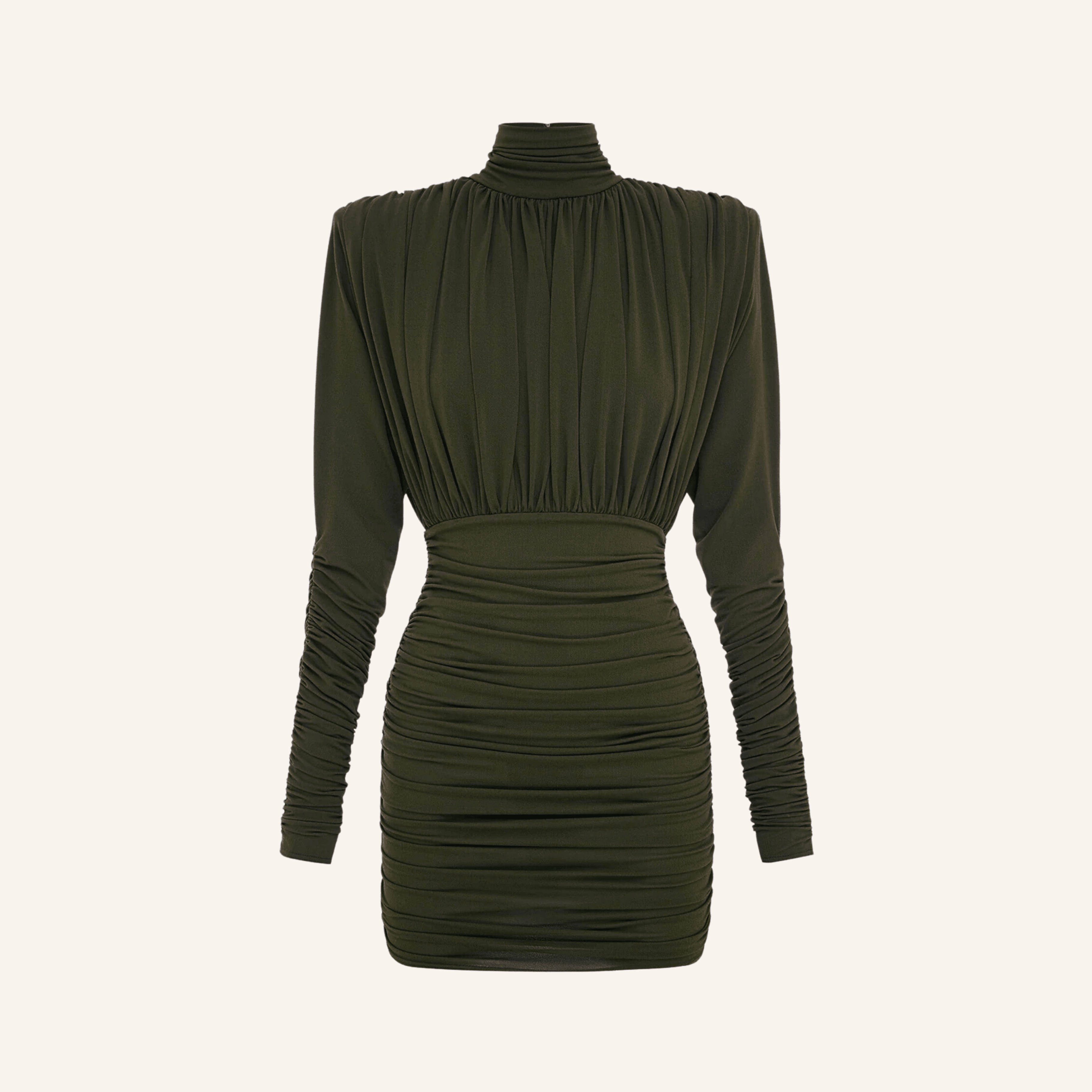 AMOR DRAPED KHAKI MINI DRESS