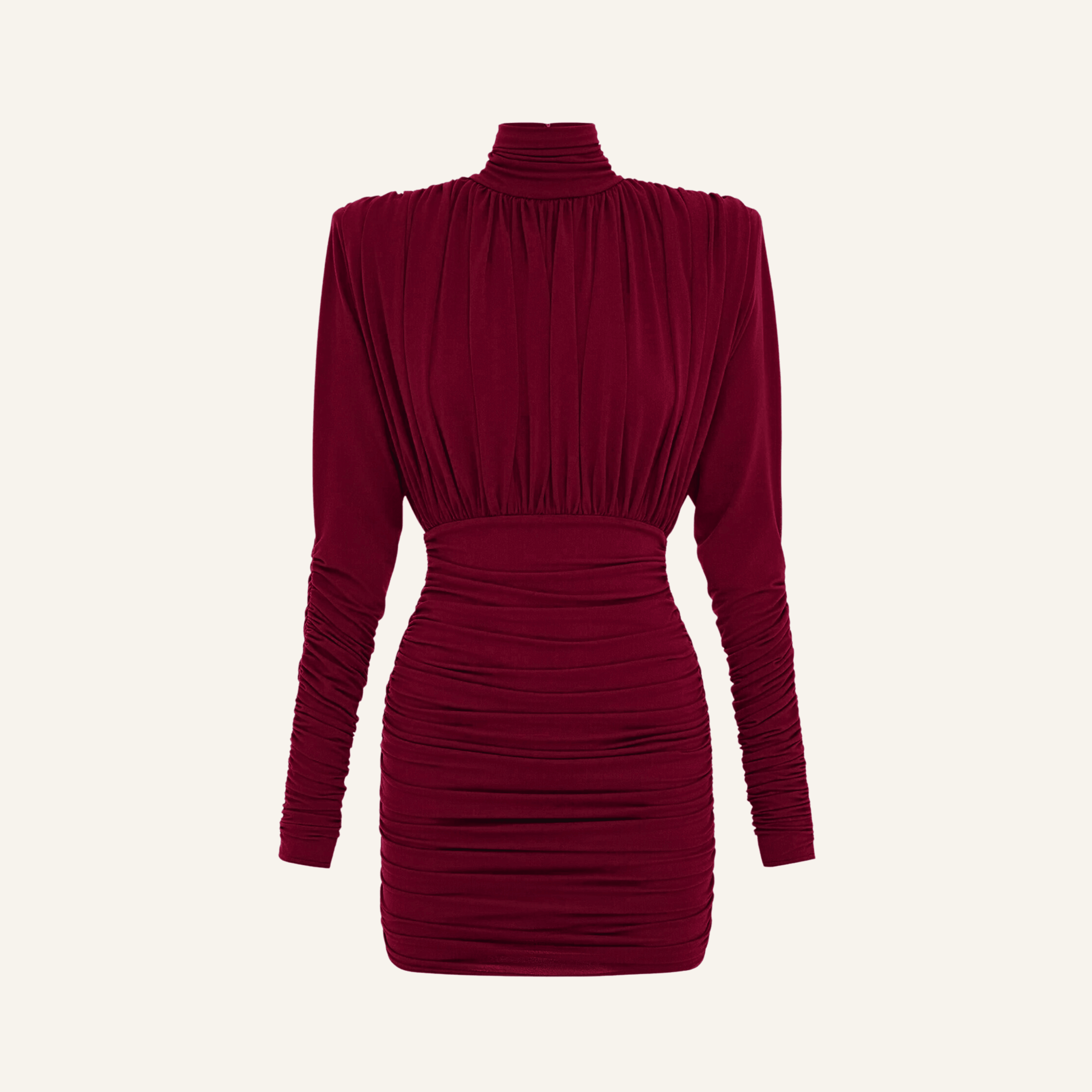 AMOR DRAPED Claret Red MINI DRESS