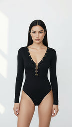UMA SİYAH V YAKA BODYSUIT