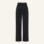 GARTER WOOL BLACK PALAZZO TROUSERS