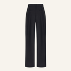 GARTER WOOL BLACK PALAZZO TROUSERS