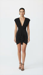 JERSEY DERİN V YAKA DRAPELİ MİNİ ELBİSE