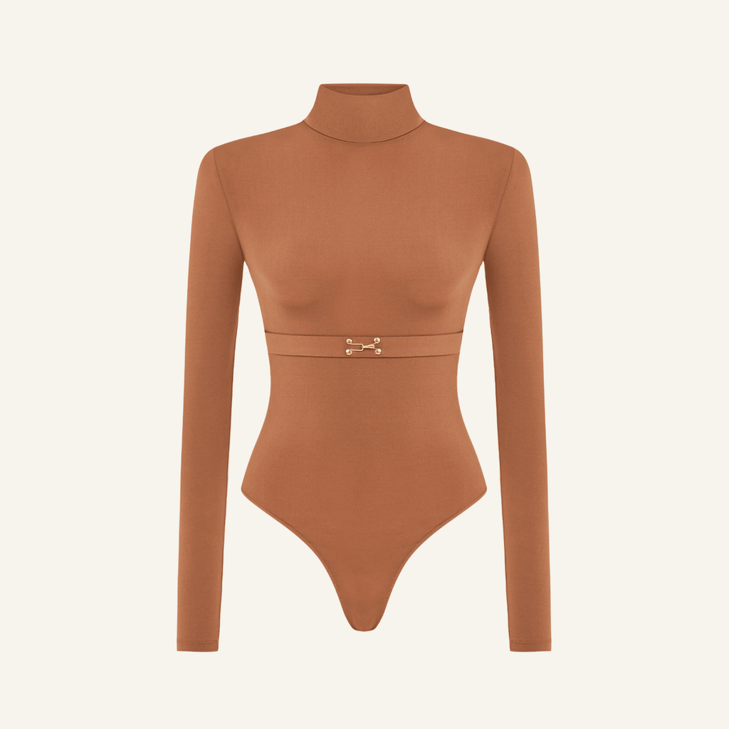 CIAR KEMER DETAYLI CAMEL BODYSUIT